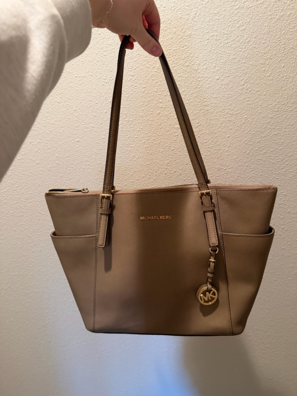 Michael Kors Taupe Leather Tote + Matching Wallet